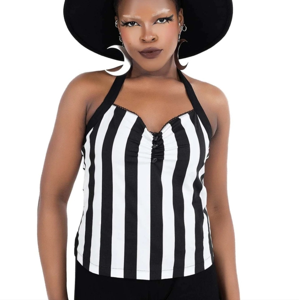 Killstar Black and White Vertical Stripe Halter Top